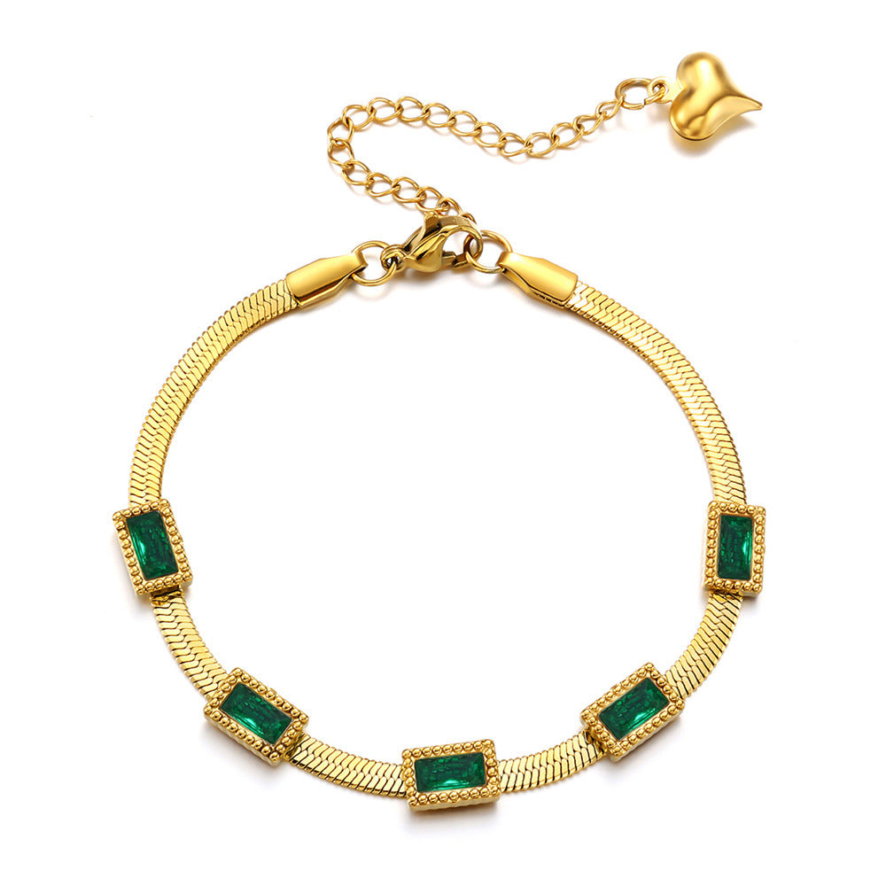 Womens Stainless Steel Fashionable Multi-Zircon Blade Chain Bracelet