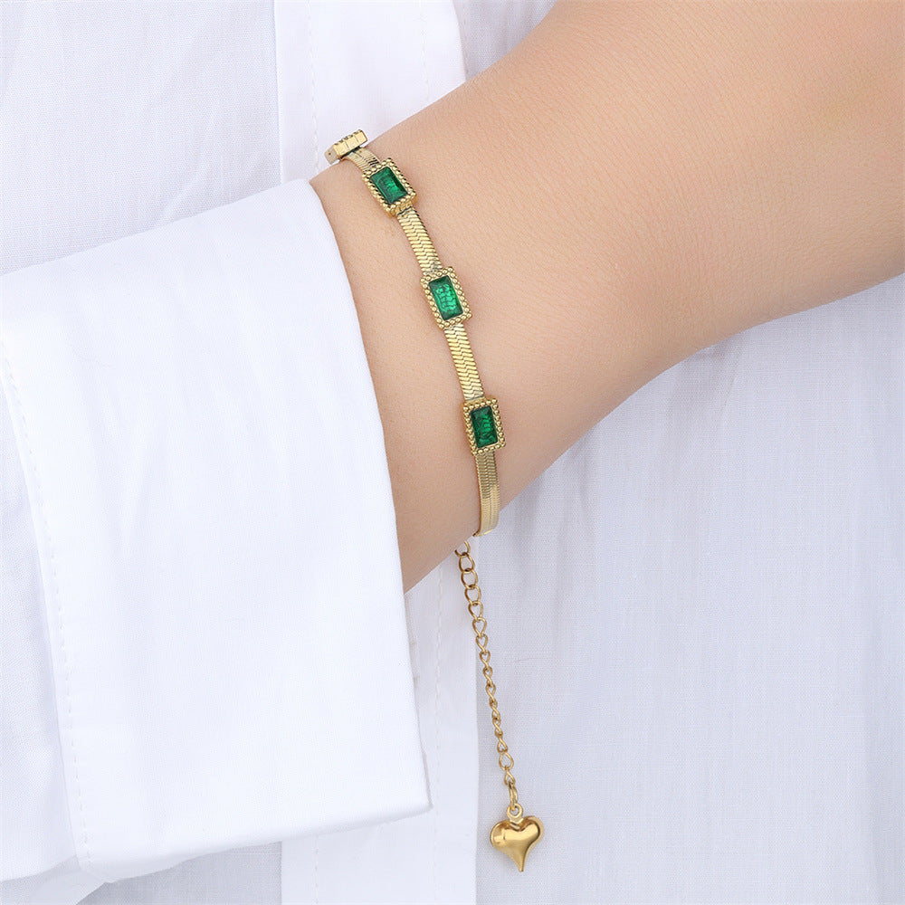 Womens Stainless Steel Fashionable Multi-Zircon Blade Chain Bracelet